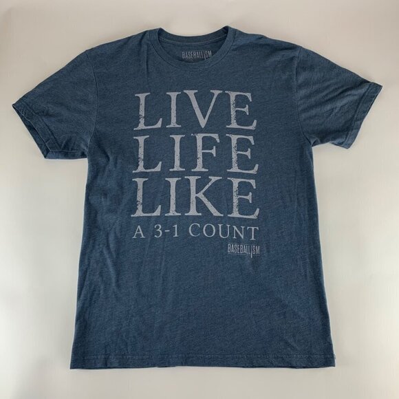 Baseballism Blue Live Life Like a 3-1 Count Crewneck Shirt Mens Large - Picture 1 of 4